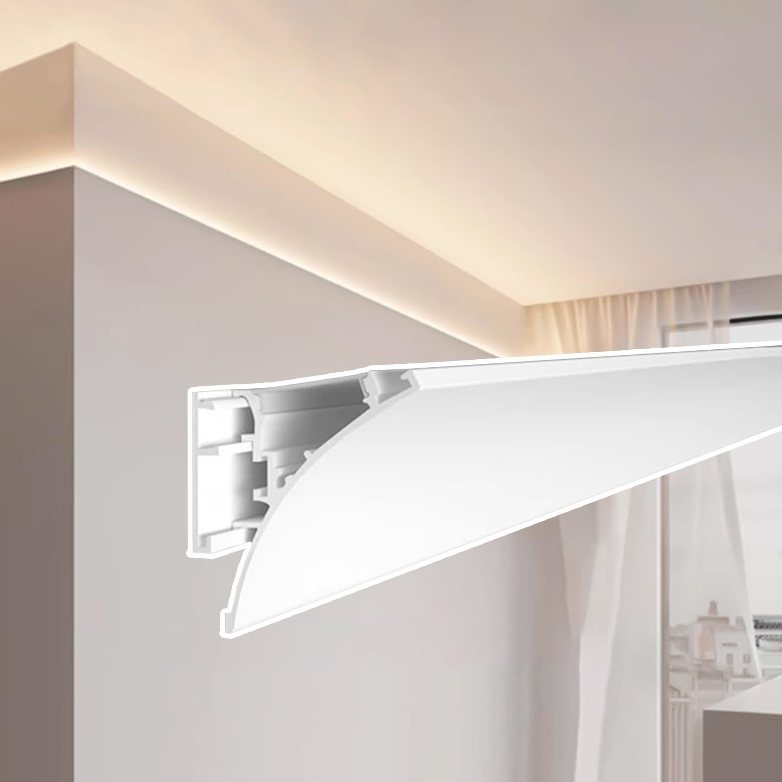Perfil Aluminio Tira Led Moldura de Techo con Canal de Aluminio para LED, Moldura de Techo para Sala de Estar y Dormitorio, Difusor de Luz LED con Iluminación Indirecta para Bañador de Techo de Casa(1