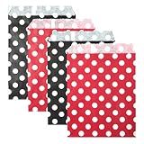 KIYOOMY 100 Pcs Candy Buffet Bags Small Polka Dot Paper Treat Bags (Red and Black, 5'' X 7'')