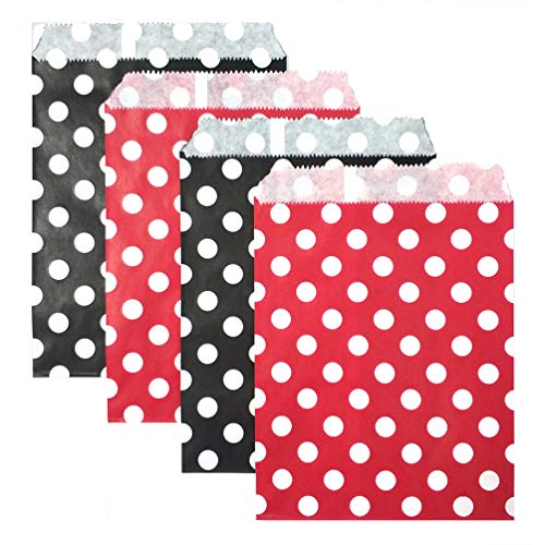 Kiyoomy 100 Pcs Candy Buffet Bags Small Polka Dot Paper Treat Bags (Red And Black, 5'' X 7'') #TOP21
