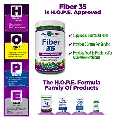 Vital Planet - Fiber 35 Powder For Dietary Support With 35 Prebiotic Fibers And A Blend Of 35 Organic Superfoods To Maintain Bowel Regularity, 6.77 Oz #TOP4