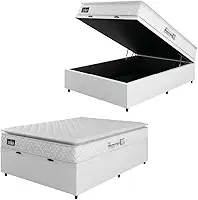 Cama Box Baú Colchão Espuma D33 Pillow Top New Millenium Branco Hellen – Suporta Até 120 Kg Por Pessoa (Casal 138x188x60cm)