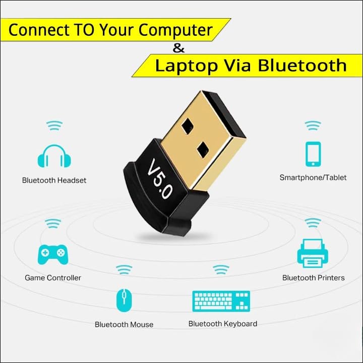 Image of USB Bluetooth Adapter for PC, 5.0 Bluetooth Dongle Receiver (UB500) for Windows 11 /10 /8.1 /7, Desktop & Laptop, Mouse, Keyboard, Printers, Headsets, Speakers, PS4 & Xbox Controllers