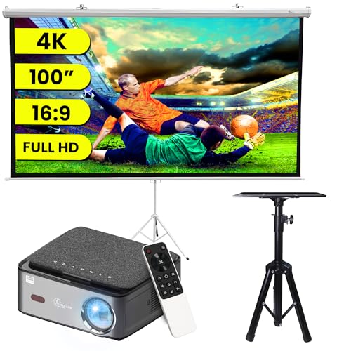 Extralink Full HD 1080p Smart Beamer – 25.000 lúmenes, 5000:1 contraste, Wi-Fi y Bluetooth, proyección de 150 pulgadas + pantalla y trípode de 100 pulgadas, mini proyector LED con enfoque remoto