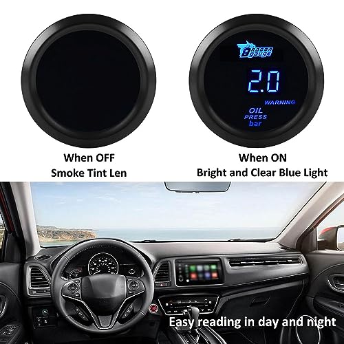MOCNT Auto Öldruckanzeige 2\ 52mm Öldruckmesser Anzeige Bar Öldrucktester Anzeige Blau Licht Digitalanzeige Öldruck Messgerät Oil Press Gauge Rauch Len Universal mit Sensor