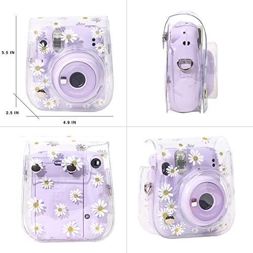 Wogozan Clear Case For Fujifilm Instax Mini 12/11/9/8 Instant Camera Bag - Instax Mini 11 Case With Adjustable Shoulder Straps (Transparent Daisy) #TOP2