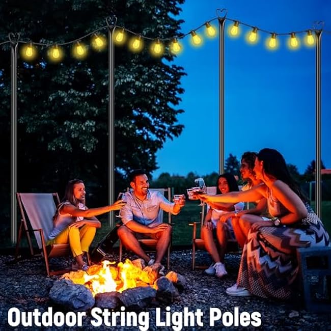 Ottsuls 4 Pack String Light Poles, 10FT Outdoor String Light Poles with Fork and Fixing Clamp, Metal Lighting Poles for Outside,Patio, Backyard,Deck, Garden Wedding,Party Decor