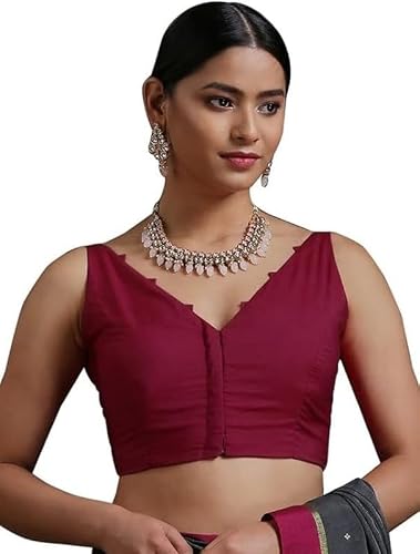 The India's Store Indian Bollywood Cotton Saree Blouses for Women Readymade Plain Choli Solid Top Sleeveless Maroon