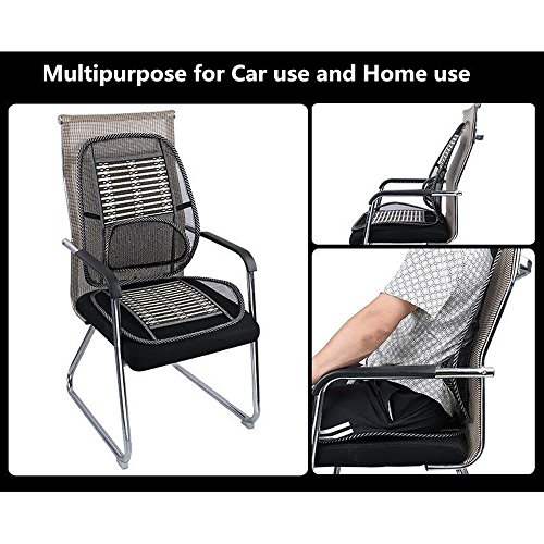 Homdsim Car Seat Office Chair Bamboo Chip Cover Cushion With Wire Mesh Lumbar Back Support,Breathable Cool Black Mesh With Strap Comfortable Ventilate Support Cushion Pad For All Types Car Seats #TOP2
