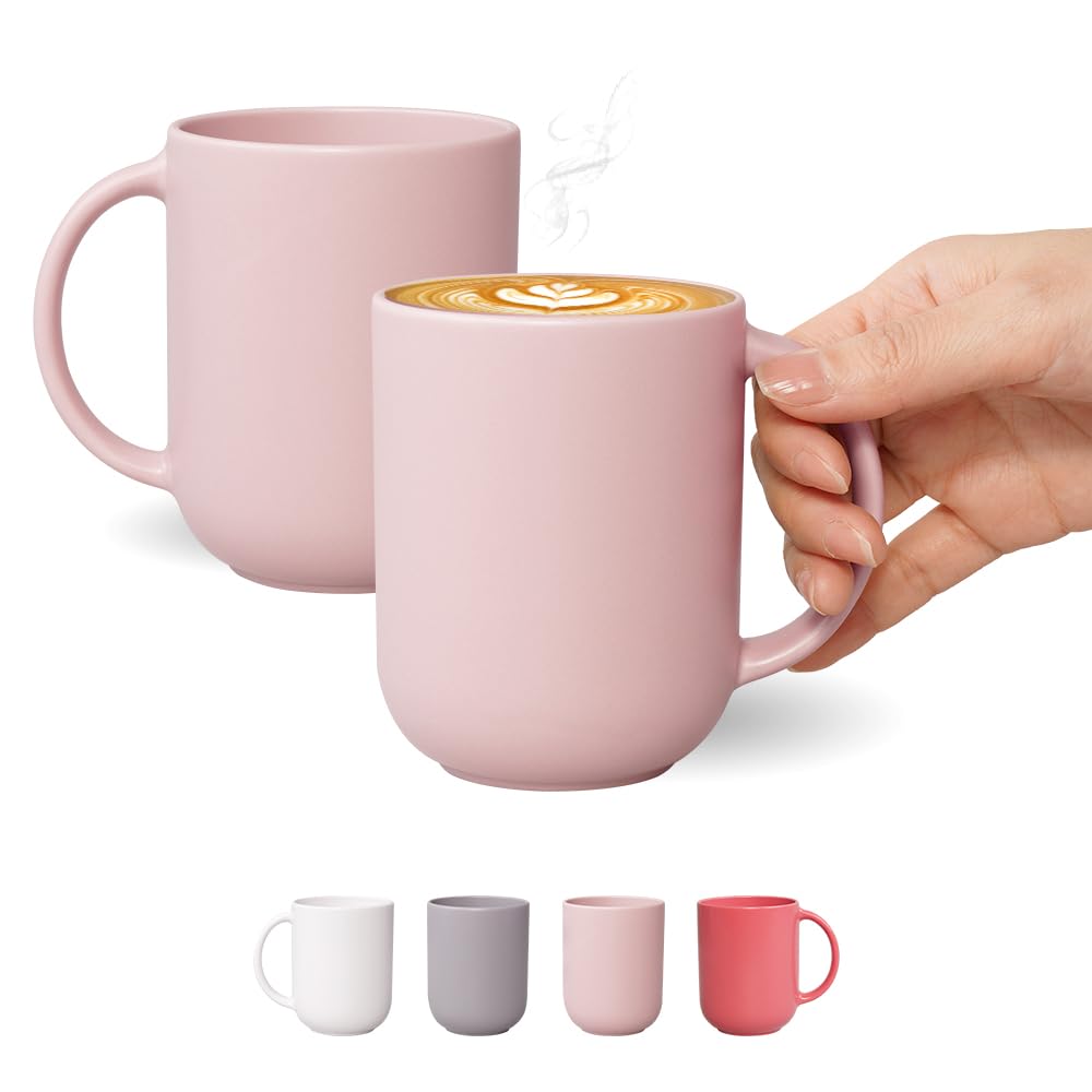 BOWLBOWL 12 oz Ceramic Coffee Mug Matte Pink White Gray Coffee Mug for Office and Home Handmade in