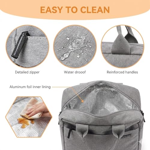 Image of Wooum Lunch Bag for Men & Women, Office Tiffin Bag, Travel Lunch Pouch with Handle, Water Resistant Lunch Box, Insulated Tiffin Bag for School, College, Picnic - Navy Blue (Light Grey)