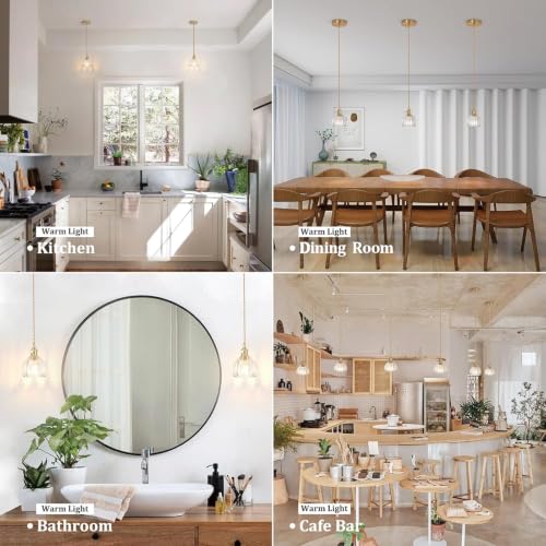 Image of Shenmoyl Pendant Light 2 Pack with Clear Tulip Glass Lmapshade, Brass Vintage Pendant Light Adjustable Hanging Light for Kitchen Island Dining Room Hallway