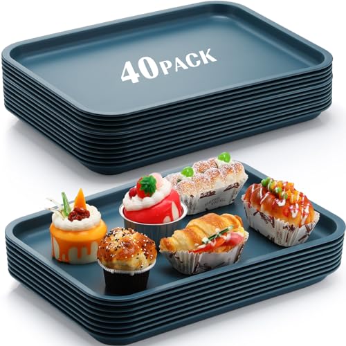 Maxdot 40 Pcs Cafeteria Trays, Plastic Fast Food Serving Tray, Slate Blue