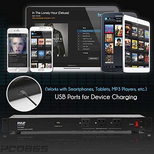 Pyle 19 Outlet 1U 19" Rackmount Pdu Power Distribution Supply Center Conditioner Strip Unit Surge Protector 15 Amp Circuit Breaker Usb Multi Device Charge Port 15Ft Cord (Pco860) Black #TOP4