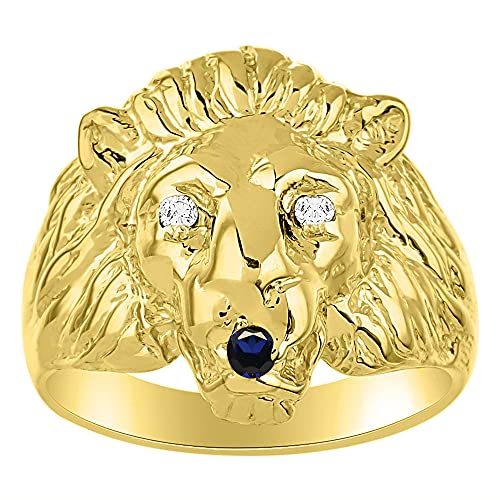 Image of Rylos Lion Head Ring Color Stones Eyes & Diamond Mouth - Fun Designer Rings in Sizes 8-13 in Yellow Gold Plated Silver