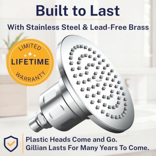 Image of Gillian Filtered Shower Head for Hard Water - High Pressure Metal Showerhead Filter For Hair and Skin with Genuine KDF-55 - Removes Toxic Chemicals, Chlorine and Heavy Metals, Chrome