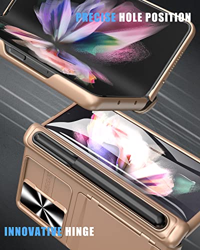 Vihibii For Samsung Galaxy Z Fold 3 Case With S Pen Holder & Hinge Protection, Credit Card Slot Kickstand Design, Slide Camera Cover & Screen Protector, Hard Pc Phone Case For Z Fold 3 5G (Rose Gold) #TOP5