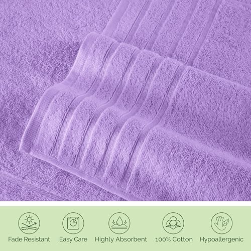 Image of Elegant Comfort 100% Turkish Cotton 4 Lines Viscose Stripe Luxury 2 Pack Bath Towel Set 27 x 54 Inch - Super Soft and Highly Absorbent Premium Hotel Spa Quality Towels for Bathroom Use, Lilac
