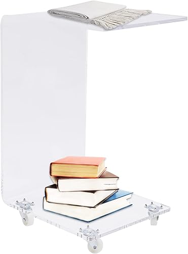 Mesa auxiliar acrílica, mesa de centro transparente con ruedas, mesita de noche móvil de 23.62 pulgadas, mesa de noche extraíble de forma abierta,