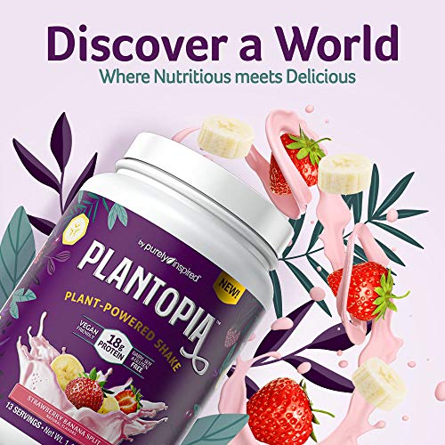 Vegan Protein Powder | Purely Inspired Plantopia | Silky-Smooth Plant Based Protein Powder for Women & Men | Gluten Free Plant Protein Powder | Dairy Free, Soy Free | Strawberry Banana Split, 13 Serv