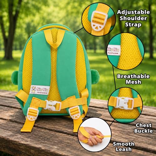 Image of WISHKEY Dinosaur Bag for Pre-Schoolers Kids, Water Resistant Mini Lightweight Backpack for Kids, Small Size Bag for Play School & Nursery Kid's, Picnic Bag, Travel, Green, 1-4 Years (Pack of 1)