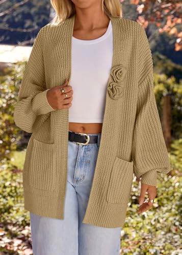 Image of MEROKEETY Long Sleeve Oversized Cardigan Sweaters for Women | Fall Winter Sweaters, Open Front, Chunky Knit, 2026 Casual Work Outerwear with Pockets