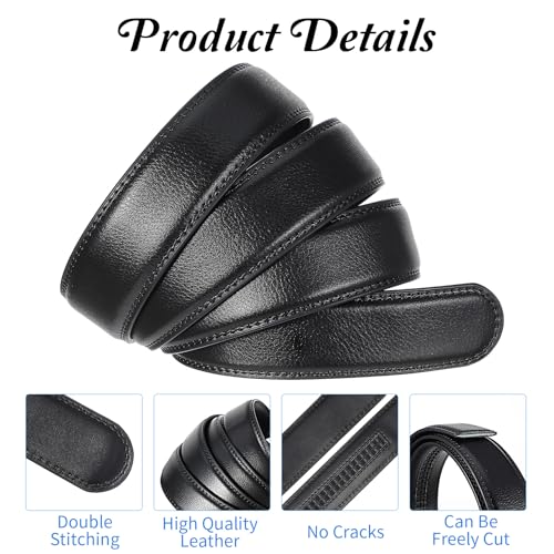 Men's Leather Ratchet Belt Strap without Buckle1 3/8'' Adjustable Belts for Mens Dress Casual Jeans Comfort Trim to Fit2