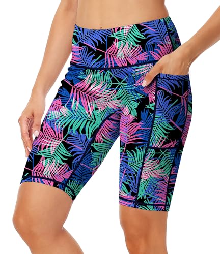 Image of AOBUTE Womens 9 inch /10 inch /11 inch Long Swim Board Shorts High Waisted UPF 50+ Biker Shorts with Pockets