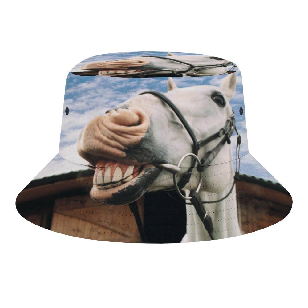 Jopajre Unisex Luahing Horse Funny Bucket Hat For Women Men Sun Cap Fisherman Hat Packable Beach Caps Travel Outdoor
