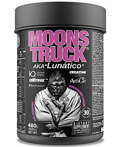 Moonstruck - Potente Pre-Entrenamiento - Pre-Entrenamiento - Suplemento para Atletas - Creatina HCL - Beta Alanina - Cafeína - Citrulina - Vitaminas A y B - 480 gr, 5 sabores (Crema de Fresa)