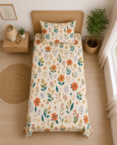 Image of DECORUM Glace Cotton Single Bedsheet with 1 Pillow Cover | Soft, Durable, Lightweight & Skin-Friendly Fabric| Suitable for Single /Diwan Bed Size