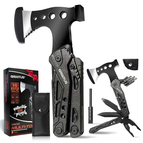 Camping Essentials Multi Tool Gifts for Men Dad 16in1 Multitool Survival Gear with Hammer Pliers Saw Screwdrivers Bottle Opener Whistle Christmas Stocking Fillers Gadgets for Outdoor, Hiking, Repair