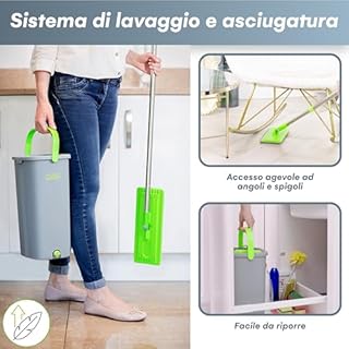 EasyGleam Mop Lavapavimenti Professionale con Secchio Doppia Vasca Touchless, Panni in Microfibra e Spazzolone - Pulizia Efficiente per Pavimenti - ‎Microfibra - 22,8 x 18,8 x 39 cm
