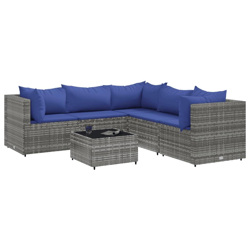 ShGaxin Set di mobili da giardino 6 pezzi e cuscini in rattan sintetico grigio, mobili da giardino esterno, set da giardino per esterni, set divano da giardino, mobili da esterno giardino - 3308135