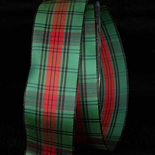 Green, Black, and Red French Plaid Pattern Wired Craft Ribbon 1.5 x 27 Yards