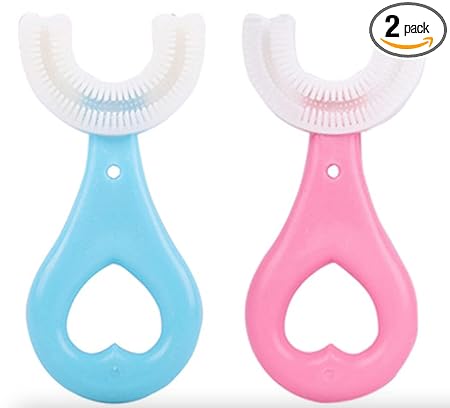 RV Impex Kids U-Shaped Toothbrush For 2-6 Years, Teeth Dental Care Hand-Held Version, Food Grade Soft Silicone Brush Head, Manual Toothbrush 360? Oral Teeth Cleaning Tools (2)