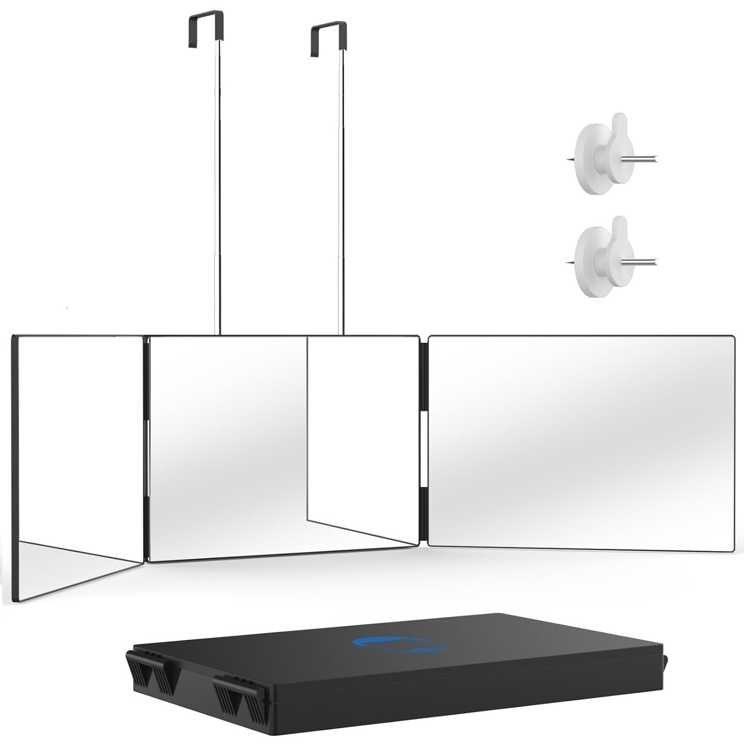 Foscadit Three-Sided Mirror, 360° Adjustable Angle, Adjustable Height, Foldable, Three-Dimensional Mirror, Wide Viewing Angle, Self-Cut, 3-Way Mirror, Stable to Use