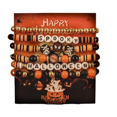 Halloween Heishi Bracelets Pumpkin Ghost Boo Surfer Stretch Bracelet Holiday Stackable Bracelet for Women Halloween Cosplay Jewelry Gifts