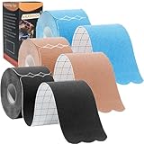 ANAMPION Cinta Kinesiología Tape Precortada 3 Rollos 5 M X 5 Cm,Sin Látex,Resistente Al Agua,Transpirable,Alivio Del Dolor Muscular Y Soporte Articular,Para Hombros,Rodilla (Negro+azul+color de Piel)