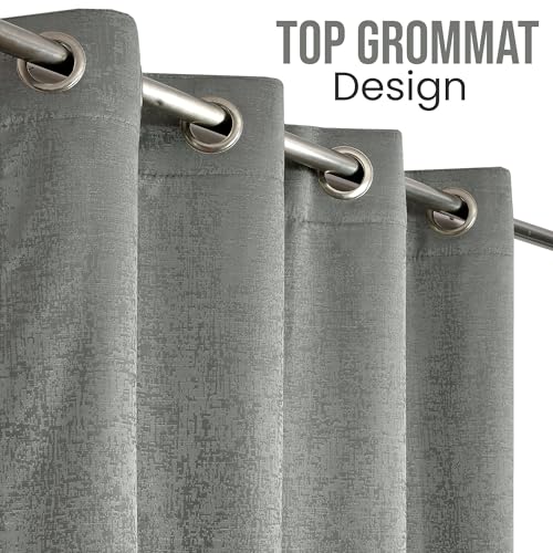 Image of FRESH FROM LOOM Supreme Texture Polyester Padre| Semi Black Out 80% Room Darkening Screens | Curtains for Home 9 Feet (Grey| 2pc Double Weaved Parda | Eyelet Ring | Long Door Curtain)