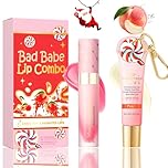 2PCS Hydrating Lip Oil & Balm Duo Set - Peach Flavour Natural Lip Care - Glossy Shine Moisturising Oil & Balm Kit - Daily Preppy Makeup Accessory Tools for Women Girls Skincare Routine (Peach)