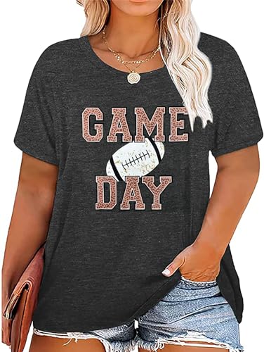 Plus Size Women Football Shirt Game Day Tshirt Football Mom Tops Tee Sports Season Short Sleeve Novelty Tops