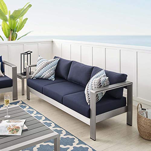 Modway Eei-4228-Slv-Nav Shore Eei-4228-Slv-Navshore Sunbrella Patio Sofa In Silver Navy #TOP13