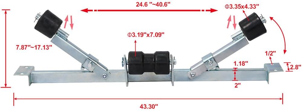 Boat Trailer Rollers, Large Load Capacity 2204lbs Boat Trailer Parts Bottom Support Bracket Boat with Keel Rollers and Adjustable Support Bracket for Boats Small Motors Sailing Boats,1760Lbs