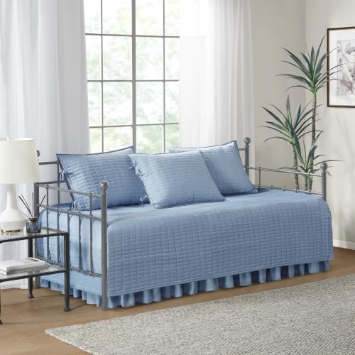 Image of Comfort Spaces Daybed Cover- Luxe Double Sided -Quilting, All Season Cozy Bedding with Bedskirt, Matching Shams, 75'x39' Blue 5 Piece