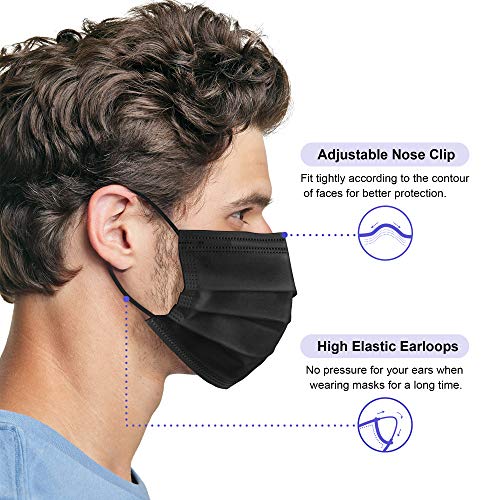 Disposable Face Masks, Pack of 50 Black Face Masks - Thumbnail 3