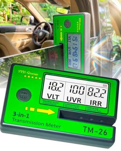 Digital Window Tint Meter TM-26 Automotive VLT Tester with UVR & IRR Measurement 8mm Slot Light Transmittance Meter for Car Side Windows and Solar Film Inspection (TM-26 with PU case)