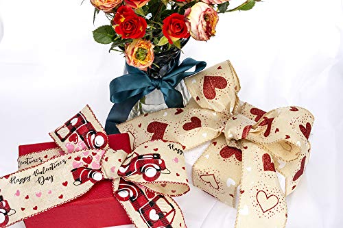 Atrbb Vintage Truck With Patterned Hearts Wired Ribbon,Happy Valentine's Day Ribbon For Gift Wrapping And Decorative Bow,10 Yards By 2.5 Inches #TOP4