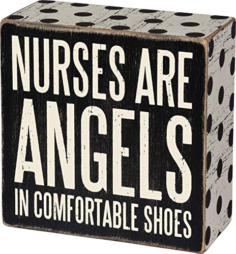 Primitives by Kathy 31137 Polka Dot-Trimmed Box Sign, 4 x 4-Inches, Nurses are Angels