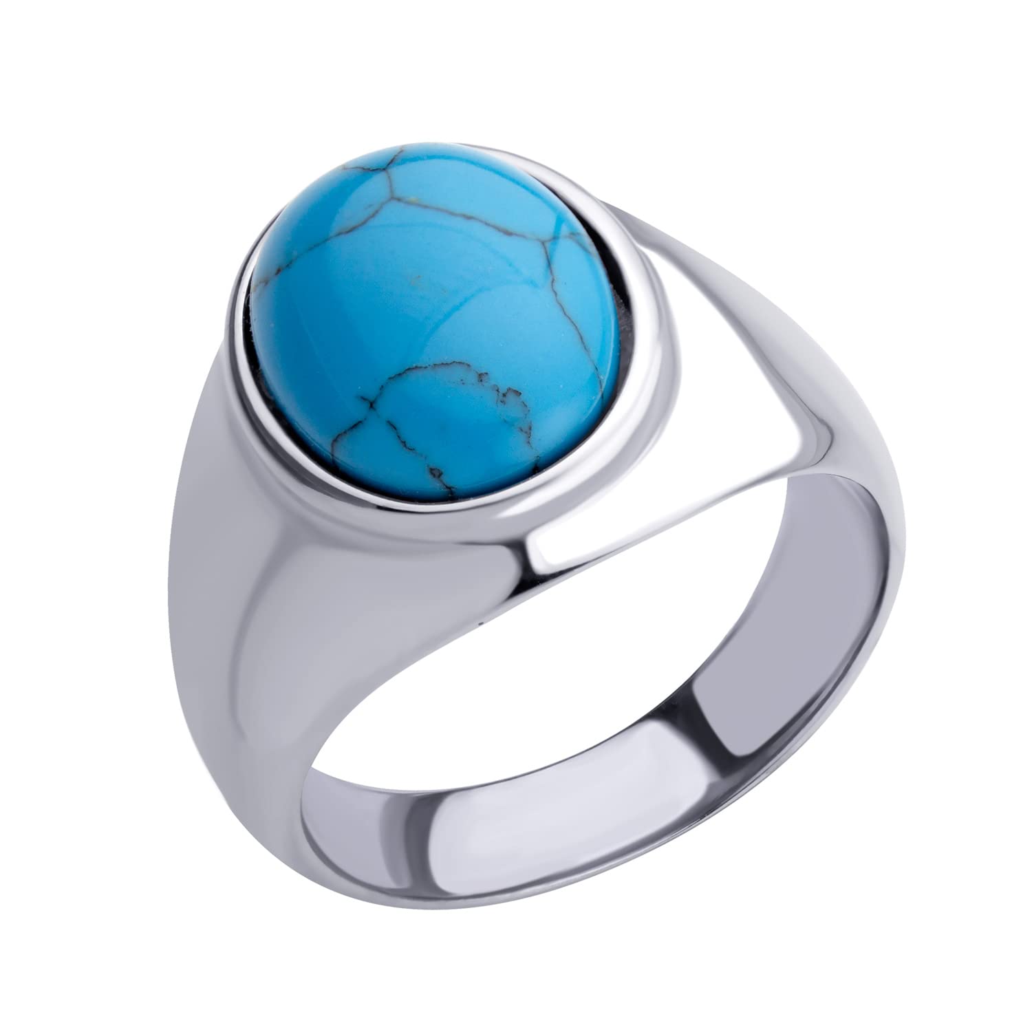 555Jewelry Anillo de acero inoxidable moderno con sello ovalado de turquesa/ónix para hombre