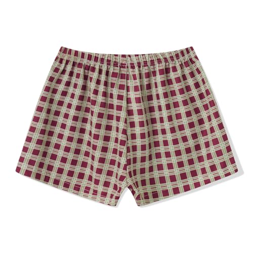 Image of Yuemengxuan Y2k Plaid Shorts Baggy Boxer Shorts for Women Elastic Waist Casual Lounge Bottom Gingham Pajama Shorts Sleepwear